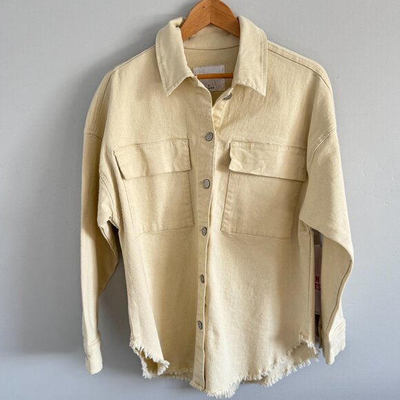 NWT Women's Celebrity Pink Denim Cream Button-up Shacket Jacket  Small Rodeo - Picture 4 of 14